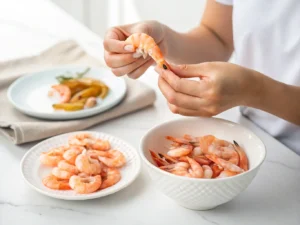 pelar las gambas y preparacion de Espaguetis con Gambas